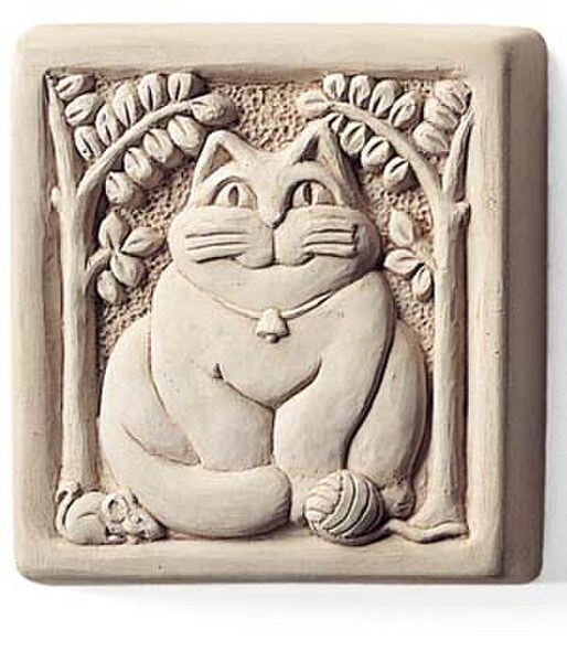 Animals cats and kittens Fat Cat Wall Sculpture Plaque Mouse and Yarn